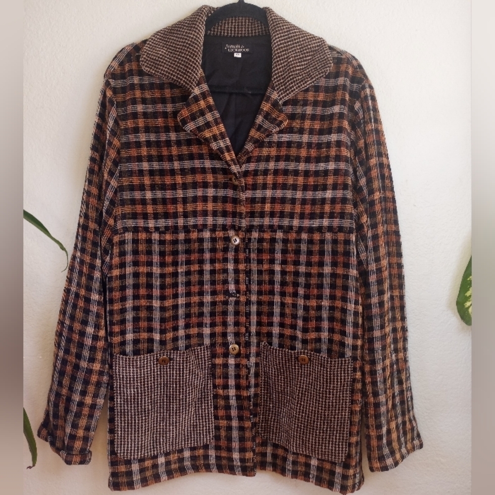 Fritelli And Lockwood Handmade Woven Preppy Brown Plaid Boho Blazer Chore Coat L